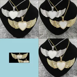 20Pcs/Lot Factory Direct Sale Custom Jewelry Sublimation Heart Shape Angel Wings Necklace For Promotion Gifts Drop Delivery 2021 Pendants Ar