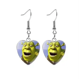 Dingle shrek och fiona örhängen för flickor tecknad söt anime figur glas kristall hjärta dropp örhänge mode smycken gc1239