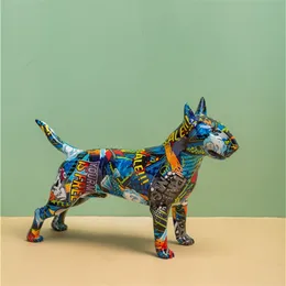 Kreative Kunst Graffiti Bullterrier Farbe Massiv Realistisch Eingang Gemalt Einfach Weinschrank Büro Dekor Kunstharz Kunsthandwerk 220426