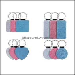 Schlüsselanhänger Modeaccessoires Pack 3 Farben Sublimationsrohlinge Schlüsselbund 4 Arten Glitzer Pu-Leder DIY Wärmeübertragung Schlüsselanhänger Dhafr