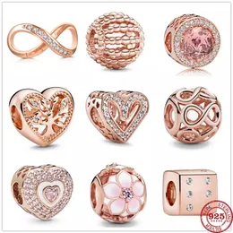 925 Charme de prata Bercas Dangle Open Work Tree Family Heart Fit Fit Pandora Charms Bracelet Acessórios de jóias DIY