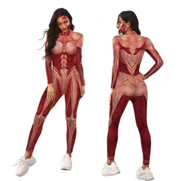 Kom Cosplay Attack On Titan Jumpsuit Pesta Halloween Bodysuit Tengkorak Catsuit Wanita Pakaian Otot Annie Leonhart T220813