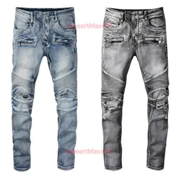Erkek tasarımcısı jean moda denim pantolon erkek sıska yırtık yıkılmış streç ince fit jean beam ayak pantolon
