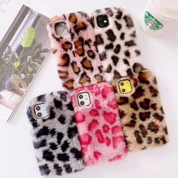 TPU Soft Mobile Phone CoSs voor iPhone 14 13 12 11 Pro Max XR X XS Max 8 7 Plus 6 6S 6Plus pluche haarluipaard Fur Warm Fuzzy Fluffy
