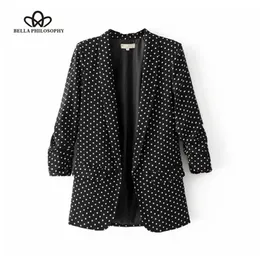Bella 2020 Kvinnor Casual New Black Folded Sleeve Office Ladies Blazer Business Jacket Polka Dot Print Female Jacket LJ201021