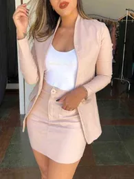 Ninimour Women Solid Blazer Pocket Skirt Sets 2022 우아한 Femme Solid Two Cost Suits Office Lady Outfits 바지 T220729