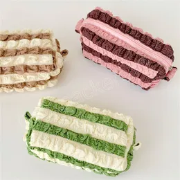 Kosmetisk väska ins grädde grön druvfärg matchande rand avancerad förvaring tvätt flickor student stor kapacitet blyertspåsar