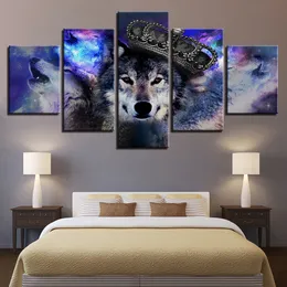 Modułowe wydruki na płótnie HD Plakaty Dekor Home Wall Art Zdjęcia 5 sztuk Crown Wolf Obrazy bez ramy