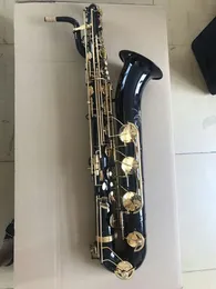 Custom Professional Eb Baritone Saxophone Black Nickel Gold body Low A High F key high pitch F#Front F# case