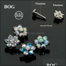 Other Body Jewelry 1Pcs G23 Titanium Prong Set Fire Opal Ear Tragus Cartilage Studs Helix Piercing Barbell Dhb