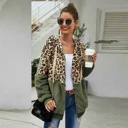 Autumn Winter Leopard Sweatshirt Long Sleeve Hooded Hoodies Casual Zipper Hoodie Top Warm Coat Polerones Mujer 220406