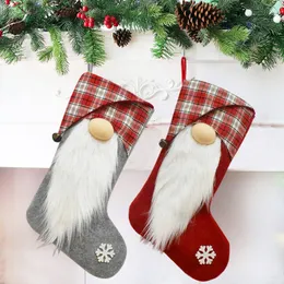 2022新しいクリスマスストッキングキャンディーハンディソックスクリスマスパーソナライズされたサンタ格子縞の装飾ファミリーパーティーホリデー好意