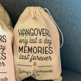 Custom set of 10 Bachelorette or Birthday Party Survival Kit Bags Hangovers Only a Day Memories Last Forever Wine Glass 220704