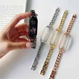 Single Row Chain Metal Watchband Strap For Xiaomi Mi Band 7 Wristband Bracelet Miband 6 5 4 3 NFC Loop Replaceable Smart Accessories