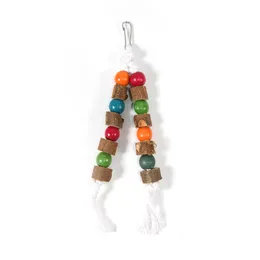 Pet Bird Toys Natural Wooden Colorful Molar String Chewing Cotton Rope Toy Parrot Budgie Hanging Swing Stand