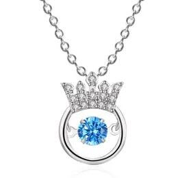 Guldpläterade silverhalsband Luxury Zircon Crystal Heart of Ocean Pendant Necklace For Women Wedding Jewelry Crown Necklace
