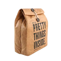 Brown Paper Lunch Bag Reusable Box Sack Durable Insulated Thermal Paper Bag Snack Cooler Picnic Container