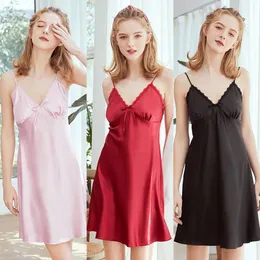 Damen-Nachtwäsche, Seidenähnlicher, bequemer Pyjama, Damen-Sommer-Spitze, sexy Neckholder-Kleid, Heimkleidung