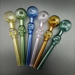 DHL Glass Oil Burner Pipe Ball OD 30mm Big Hole Skull Head Pure Colors Water Hand Nail Pipes Burning Tobacco Dry Herb Reting Tube