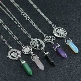 Natursten Healing Point Hänge Halsband Ängel Hjärta Sol Charm Kristallsten Kvarts Hexagonala Halsband för kvinnor Modesmycken