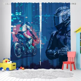 Занавесная шторы Cipcici Blue Motor Racer 2 Blackout для гостиной декоративное детское мальчик роскошный современный мотоцикл элитный автомобиль, картинг.