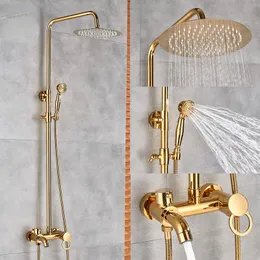 Spolotto oro bagni da bagno piovoso cucchiaino da bagno mixer per doccia 8 "Sistema doccia a testa di pioggia Sistema da bagno a parete da bagno montato