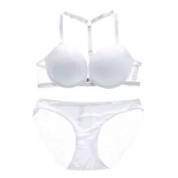 Girls Behic Bra Sets Deep V Sexy Bra y Panty Set Cierre de encaje de encaje Informe de ropa interior sin costura