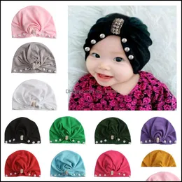Шляпы кепков Европа младенца детские девочки шляпа шляпа с бисером головные уборы Детские малыши Детские шапочки турбан Детские аксессуары 15098 Drop MXHOME DHW9Y