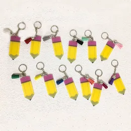 Party DIY Name Pencil Keychain Acrylic Key Chain Personality Blank Letter Keys Pendant with Tassel Decoration Christmas Gift