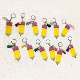 Impreza DIY Nazwa Ołówek Keychain Akrylowy Klucz Łańcuch Osobowości Puste Klucze List Wisiorek Z Tassel Dekoracja Bożenarodzeniowy prezent