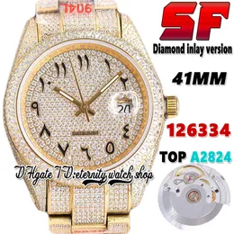 SF mais recente BL126334 TOP A2824 Mens Automático Relógio Tw126333 EW126303 Diamante Incluste Dial de ouro árabe 904L Aço gelado Bracelete de diamantes eternidade Relógios de jóias