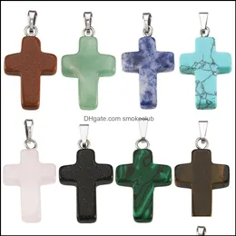 30 Sztuk Cross Gemstone Wisiorki Mieszane Kamień Biżuteria Dokonywanie 26x15x4mm Hole 6xm Dostawa 2021 Arts Crafts Gifts Home Garden Uqzlc