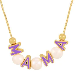 Collares colgantes hechos a mano colorido aceite de goteo mamá para las mujeres joyería del día de la madre regalo encantador collar de perlas de imitación colgante