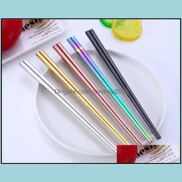 Chopsticks Flatware Kitchen Dining Bar Home Garden Glossy Titanium Plated Golden Chopsticks Colorf rostfritt st￥l DH7JX