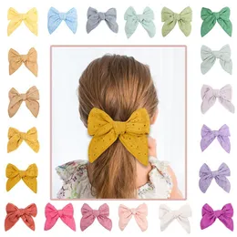 New 6inch Fable Bow Hair Clips Baby Lace Embroidery Hair Bow Forcine Ragazze Bambini Barrettes Bordo arricciato Fascia in nylon