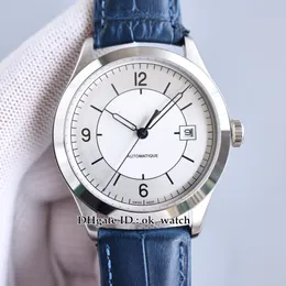 Topp 39mm Date Master 1548530 Mens Automatic Watch Silver Dial 316l Steel Case Blue Leather Strap Gents Sport Watches