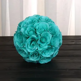 Decorative Flowers & Wreaths 8"(20cm) Blue Artificial Kissing Flower Ball Pendant Centerpieces Silk Rose DIY Wedding Party Decoration