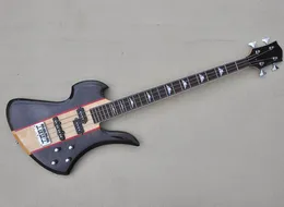 Special Custom-4 Strängar Svart elektrisk basgitarr med anpassad logotyp, nacke genom kroppsversion