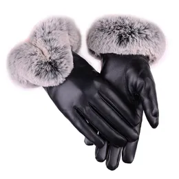 Fem fingrar handskar kvinnor vinter faux pu läder pekskärm vantar dam kvinnlig utomhus kör varm