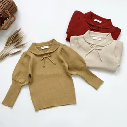 Pull Automne Bébé Enfants Filles Manches Bouffantes Couleur Pure Pull En Tricot D'hiver Chandails Enfants #39;s ClothesPullover