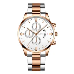 Мужские часы Quartz Simple Fashion Steel Band Three-Eye Calendar Watches