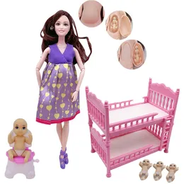 11 5 Inch Solid Body Barbies Pregnant Barbies Doll 2 Small Doll Suitcase Children Toys Package Doll Accessories237v
