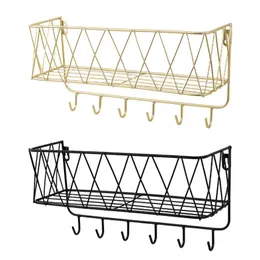 Fooks Rails Iron Storage Basket with Mail Letter Rack Hat Keyer Holder Wall Hook Home DecorationER for Keyshooks