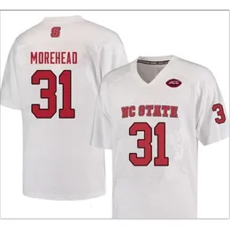 Chen37 2019 New Man NC State Wolfpack Jarius Morehead #31 Real Full Emboidery College Jersey Size S-5XL 또는 사용자 정의 이름 또는 번호 저지