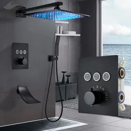 Роскошная черная термостатическая ванная комната для душа смеситель дожди на головокружение настенная настенная настенная ванна миксер