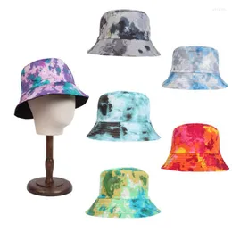 Berets Double-sided Wearing Cap Visor Bucket Hat Men And Women Street Trend Tie-dyed Ink Painting Pattern Fisherman HatBerets Oliv22