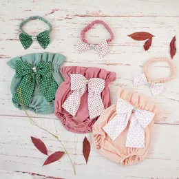 Shorts algodão bebê menina bloomer verão bowknot para criança capa de fralda de faixa para a cabeça Bubble nascida em calças roupas spodenkishorts