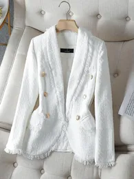 2024women 's Suits Blazers Fashion Long Sleeve 싱글 가슴 캐주얼 블레이저 여자 숙녀 가을 겨울 블랙 화이트 격자 무늬 버튼 장식 coa