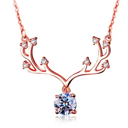 Rose Gold Silver Elk Necklace Trend Fashion Temperament Antler Necklace Christmas Gift Luxury Moissanite Necklaces