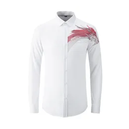 Osobowość Mężczyźni Koszula Fire Dragon Drukowanie Koszulki Homme Solid Cotton Business Męski Sukienka Koszule Z Długim Rękawem Slim Men Shirts